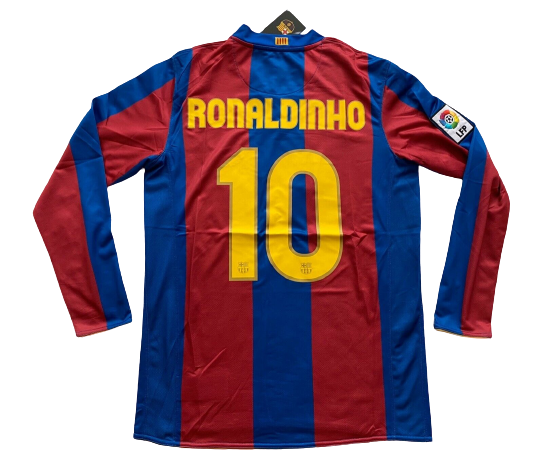 FC Barcelona Ronaldinho #10 La Liga 2007/08 Heimtrikot mit Patches - Langarm
